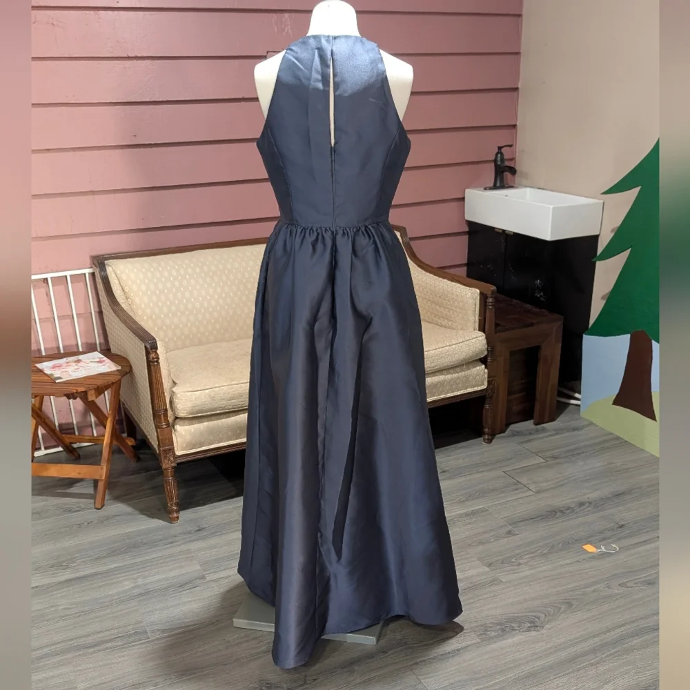 Slate Blue Mikado A-Line Gown - Picture 2 of 4